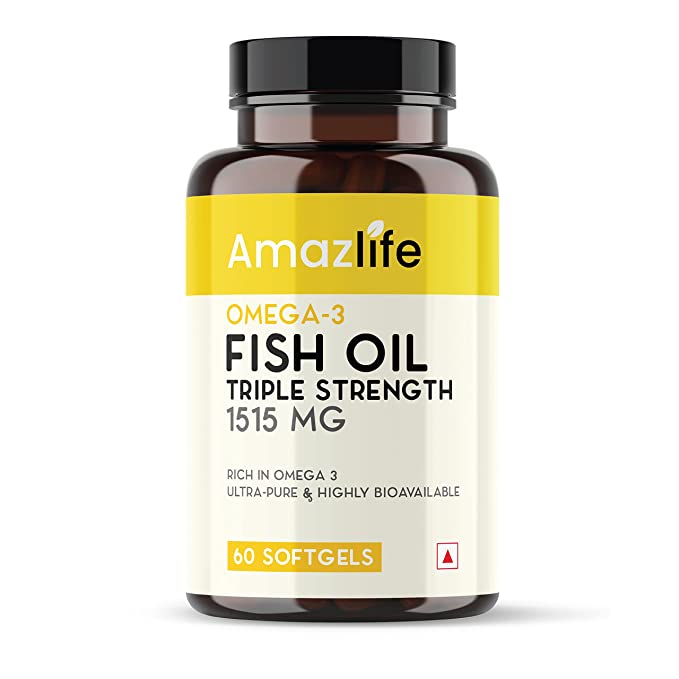 Amazlife Omega 3 Fish Oil- Triple Strength 1515 MG- Supports Brain, Heart, Joints & Skin Health- Omega 3 Fish Oil with EPA & DHA 1650 MG Per Serving