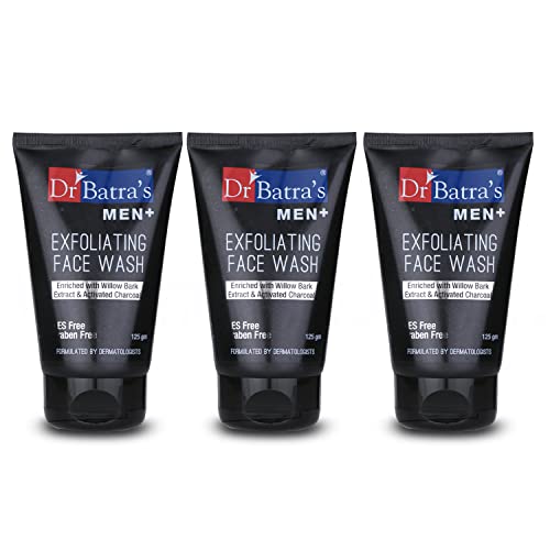 Dr Batra’s Men Exfoliating Face Wash, Enriched With Willow Black Extract & Activated Charcoal, SLS & Paraben free, Suitable for all skin type (125g, Pack of 3)