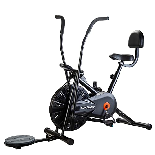 SPARNOD FITNESS SAB-05_M Upright Air Bike Exercise Cycle for Home Gym – Dual Action for Full Body Workout – Adjustable Resistance, Height Adjustable seat with Back Rest, Ab Twister (DIY Installation)