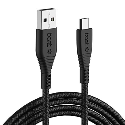 boAt Micro USB 55 Tangle-free, Sturdy Micro USB Cable with 3A Fast Charging & 480mbps Data Transmission (Black)