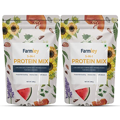 Farmley 5-In-1 Premium Mix Seeds For Eating & Healthly Snacks Contains Pumpkin,Chia,Flax,Sunflower,Watermelon Seeds Pack Of 2 , Each 200 Gm