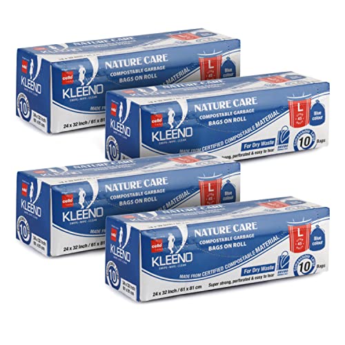 Kleeno by Cello Nature Care Compostable Dry Garbage Bag Roll Large(45L), Set of 4(10 bags each)