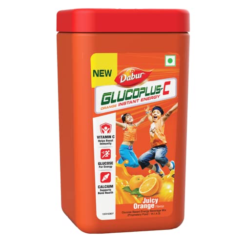 Dabur GlucoPlus-C Instant Energy Glucose Juicy & Tasty Orange Flavour – 400g Jar | Glucose Replenishes Energy | 25% more Glucose in every sip| Vitamin C helps Boosts Immunity | Calcium Supports Bone Health