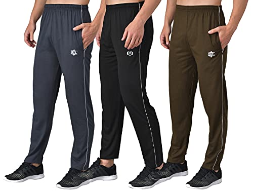 eKools® Plain Trackpants for Men | Plain Trackpants | Basic Trackpants | Regular Trackpants | Casual Trackpants | 100% Cotton | Men’s Trackpants (Pack of 3, Airfoce, Black & Khaki, XX-Large