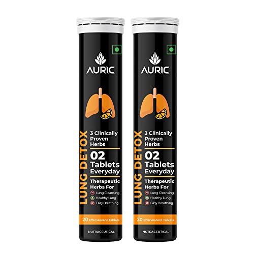 Auric Lung Detox Supplement With Natural Blend of NAC, Pushkarmool, Piper Longum & Licorice Herbs Extract | Lungs Cleaner for Detoxification and Immune Defence Pack of 40 Tablets