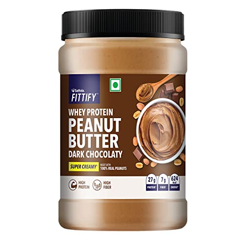 Saffola Fittify Whey Protein Peanut Butter | Dark Chocolaty | Super Creamy | High Protein | High Fiber | Vegan | No Trans Fat | 925g
