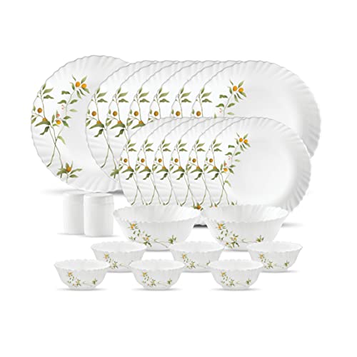 La Opala, Novo Collection, Opal Glass Dinner Set 23 pcs, Vivid Greens, White