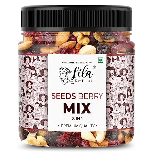 LILA DRY FRUITS Natural Premium Seed Berry Mix(Pumpkin, Sunflower, Flax, Watermelon, Cranberries, Blueberries, Black and Golden Raisins) 1000g Jar Pack | Immunity Booster Superfood | Healthy Super Mix