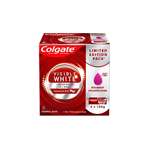 Colgate Visible White Toothpaste(oral care) with Makeup Applicator Sponge – 400gm (4x100g)