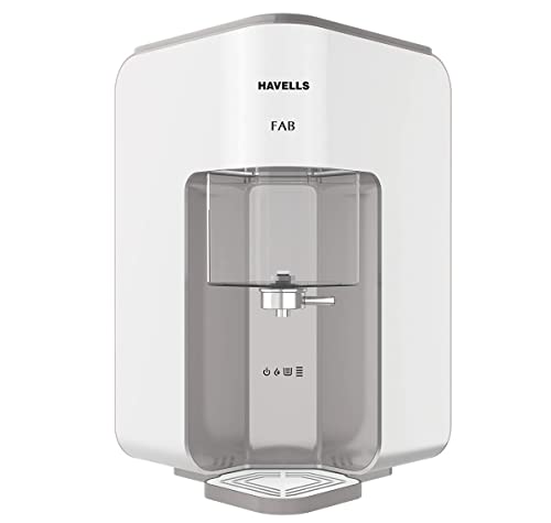 Havells Fab Water Purifier, First corner mounting design (Patented) Copper+Zinc+pH Balance+natural minerals|7 stage Purification|7L Transparent Tank|Filter life alert|RO+UV Technology (White & Grey)