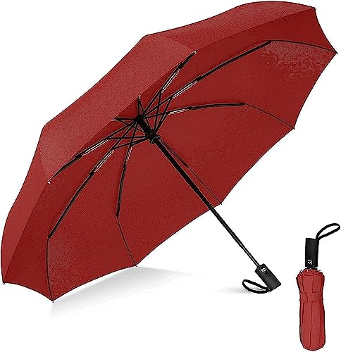 Market Fairy Windproof Travel Umbrellas for Rain – Lightweight, Strong, Compact with & Easy Auto Open/Close Button for Single Hand Use – for Men & Women (MULTI COLOUR) (Maroon)