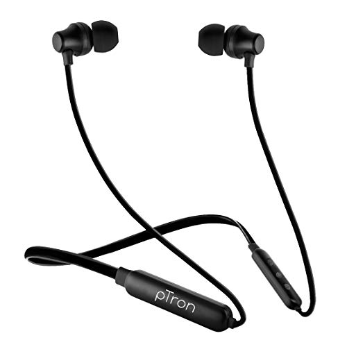 PTron Tangent Lite Bluetooth 5.0 Headphones with Mic, Hi-Fi Stereo Sound Neckband, 8Hrs Playtime, Lightweight Snug-fit in-Ear Headphones, IPX4 Water Resistant, Fast Charge & Voice Assistant (Black)