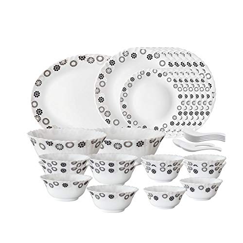Larah by Borosil Universe Opalware Dinner Set, 33-Pieces, White