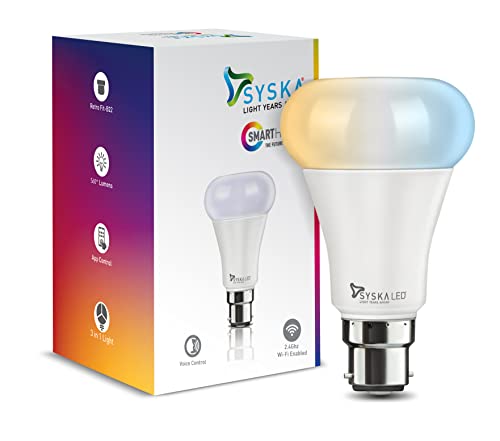 Syska Smart Bulb, Smart Pumpkin Bulb for Home, Smart Led Bulb with Music Sync for Amazon Alexa & Google Assistant, 9W B22D Wifi Smart Bulb