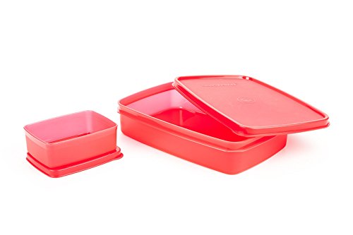 SignoraWare Easy Jumbo Compartment Lunch Box Set of 2, Bpa Free Plastic, Microwave Safe Tiffin Boxes Office School, Leak Proof Air Tight (850ml+150ml, Rectangular, Violet, 2 Section Storage)