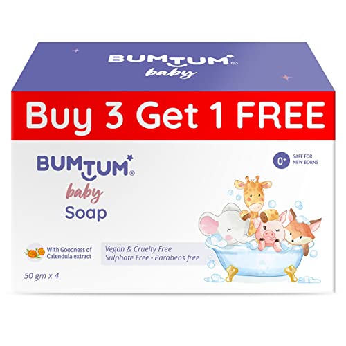 Bumtum Baby Soap with goodness of calendula extractParabens Free Vegan& cruelty Free 50Gm Pack of 4