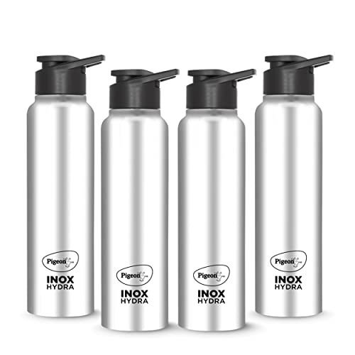 Pigeon by Stovekraft Inox Hydra 900 ml Bottle (Pack of 4, Black, Steel/Chrome, Steel)