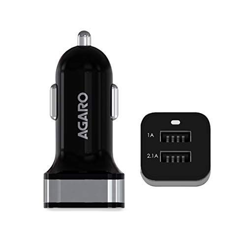 AGARO Dual Port Car Charger, Fast Charging, 3.1 Amps, Compatible with USB Type C, Micro Cable, Charger for All Smartphones & Tablets- Black