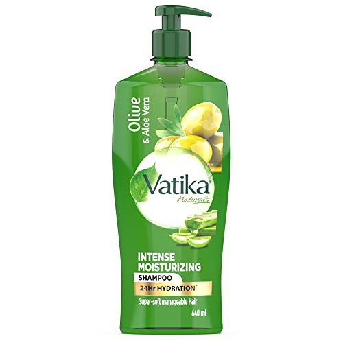 Dabur Vatika Aloe Vera & Olive Intense Moisturising Shampoo – 640ml | Upto 24 hour hydration | No Parabens & Silicones | With Goodness of Vitamin E | Nourishes and Strengthens Hair, and Prevents Dryness