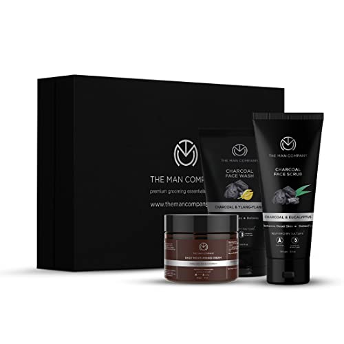 The Man Company De Tan Face Care Kit for Glowing & Moisturised Skin with Charcoal Face wash, Scrub & Moisturizing Cream – Set of 3