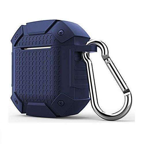 GadgetBite Rugged Armor Protective Silicone Case Cover for 1 & 2 Apple Earbuds Wireless Charging Case Skin with Keychain (Royal Blue)