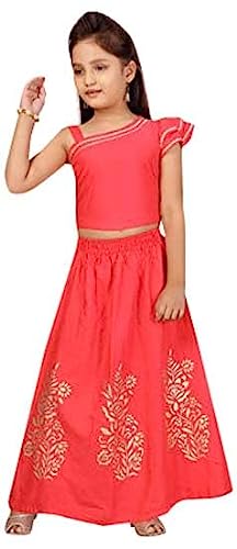 MUHURATAM Girl Cotton Readymade Lehenga Choli Set(LCH-K-110_Gajri_5 Years-6 Years)