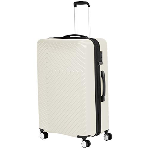 AmazonBasics 2 Piece Geometric Hard Shell Expandable Luggage Spinner Suitcase Set – Cream