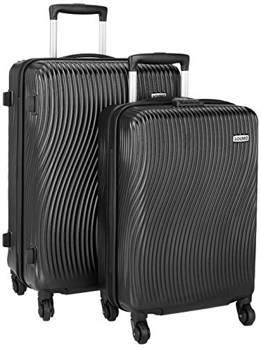 Amazon Brand – Solimo Ripple Hardside Trolley, Black, Set of 2 (55cm + 66cm)