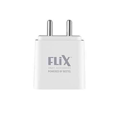 Flix (Beetel) Rise 2.4 12W Dual USB Made in India, Bis Certified, Fast Charging Power Adaptor Smart Charger with 1 Meter Cable Micro USB Cable for Cellular Phones (White, Xwc-63D)