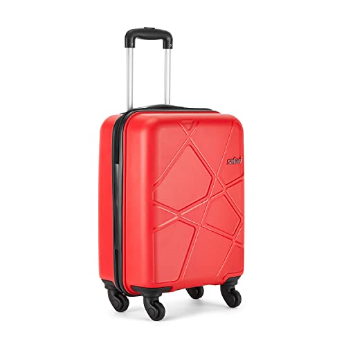 Safari Pentagon 55 Cms Small Cabin Polypropylene Hard Sided 4 Wheels 360 Degree Wheeling System Luggage, Cherry RED