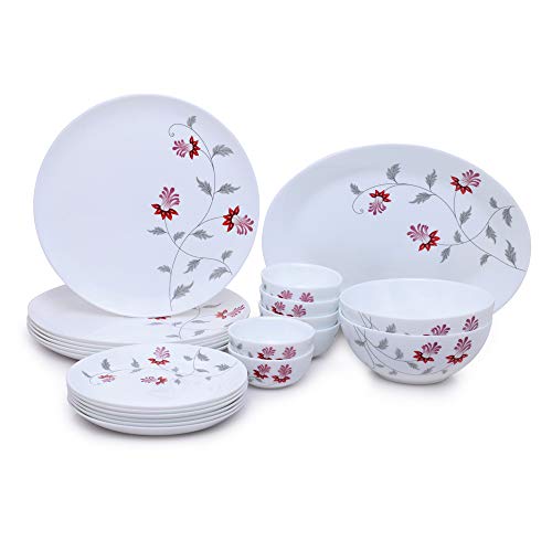 Larah by Borosil – Moon Series, Flower Pot 21 Pieces Opalware Dinner Set, White