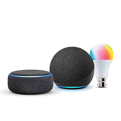 Echo Dot (3rd Gen, Black) and Echo Dot (4th Gen, Black) combo with Wipro 9W LED Smart Bulb