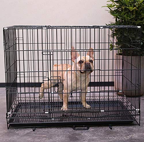 PSK PET MART Double Door Folding Metal Dog Cage with Paw Protector(Size :24 Inch) Black