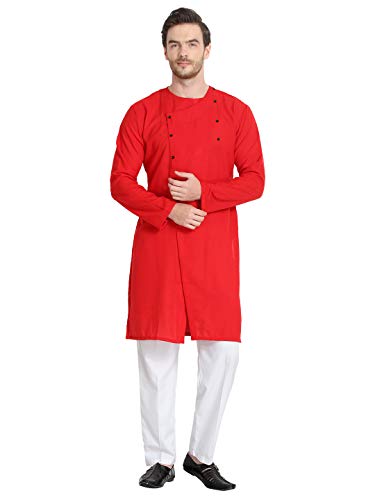 Leriya Fashion Men’s Slub Cotton pathan Suit Kurta (Red, X-Large)