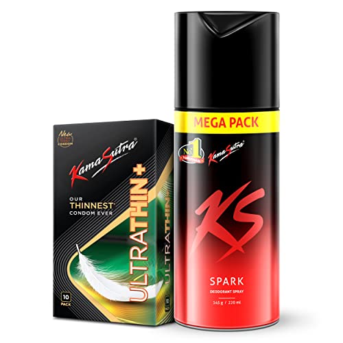 KamaSutra Spark Deodorant Mega Pack 220 ml and Ultrathin+ Condoms 10 Count