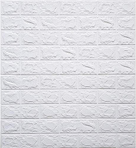 FOKRIM 3D Wall Panels Brick Self-Adhesive Waterproof PE Foam Wallpaper Used for Bathroom Living Room Home Decoration (Pack of 12, White) (12)