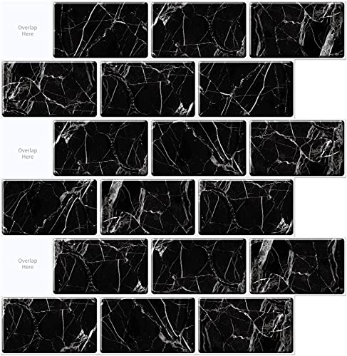 FOKRIM Black Kitchen Wall Tile Sheet Peel and Stick Tile for Kitchen Wallpaper Back Splash, 12 x 12 inches Black Subway Tile with Black Grout (10) (10)