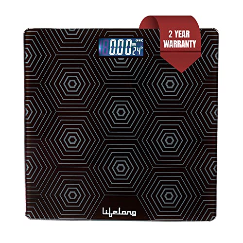 Lifelong LLWS18 Digital Weighing Scale|Glass Weighing Scale Machine|Electronic Bathroom Scales & Weight Machine for Home & Human Balance with 2 Years warranty & Battery included (Black)