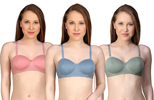Women’s Light Padded T-Shirt Bra with Detachable Straps (Pack of 3) Multicoloured