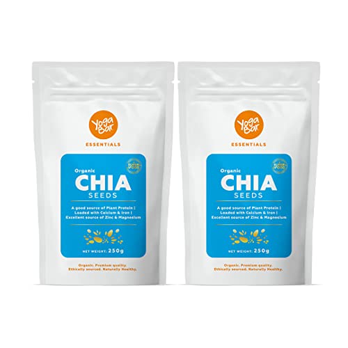 Yogabar Roasted Organic Chia Seeds, Rich Source in Plant Protein, Diet Food Healthy Snacks, Loaded with Calcium, Iron, Zinc and Magnesium 250gm (Pack of 2)