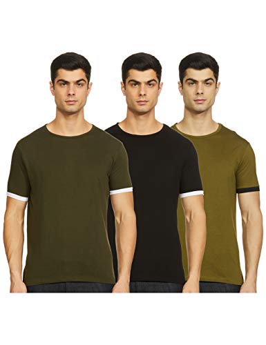 NeoStreak Men’s Solid Slim fit T-Shirt (neorndteeconcuf-p3-bladgrnolv-s_Black, Dark, Olive Green Small)