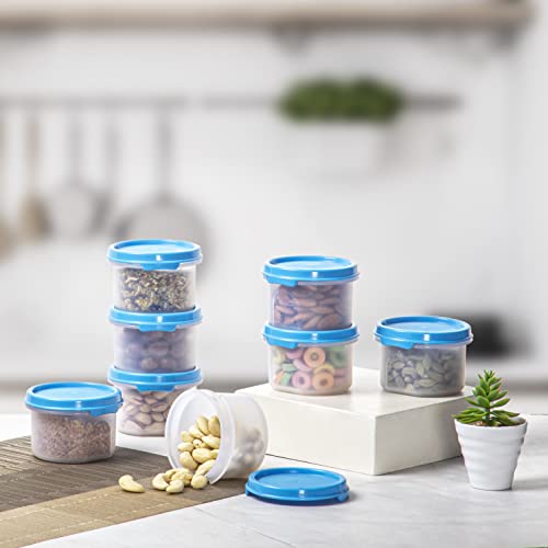 Polyset Magic Seal Container, 225ml, Set of 8, Transparent Bottom Blue Lid – Round