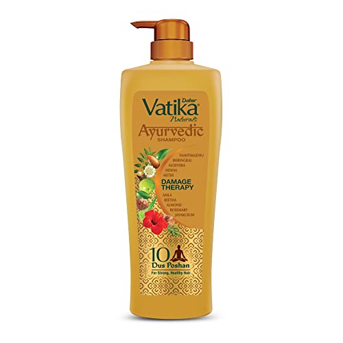 Dabur Vatika Ayurvedic Shampoo – 340ml | Damage Therapy | With Power of 10 ingredients for solving 10 hair problems| No Parabens | For all hair types