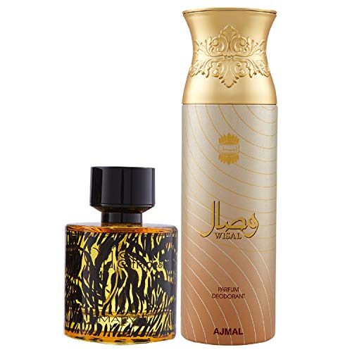 Maryaj Wild Stripes Eau De Parfum Aromatic Oriental Perfume 100ml for Men and Ajmal Wisal Deodorant Floral Musky Fragrance 200ml for Women +1 Perfume Tester FREE