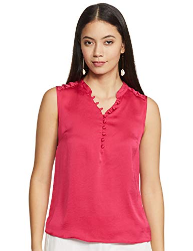 Allen Solly Women’s Solid Regular Fit Top (AHTSCRGFG24680_Pink S)