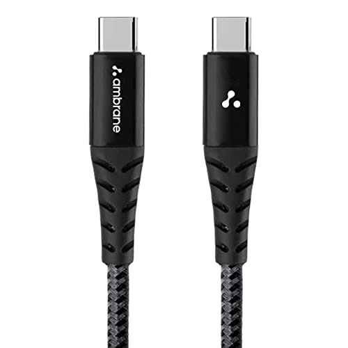 Ambrane Fast 100W Output Cable with Type-C to Type-C for Mobile, Laptop, Macbook & Table Charging, 480mbps Data Sync Speed, Braided Cable, 1.5m Length (ABCC-100, Black-Grey)