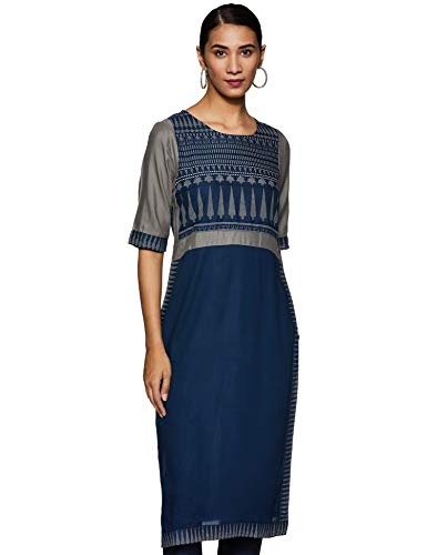 W for Woman Women’s Rayon Kurta (19ONW11254-114914_Navy Blue_8 (Small))