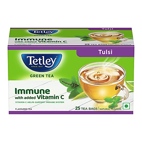Tetley Green Tea Immune Tulsi | With Added Vitamin C | Natural Flavour | 25 Tea Bags