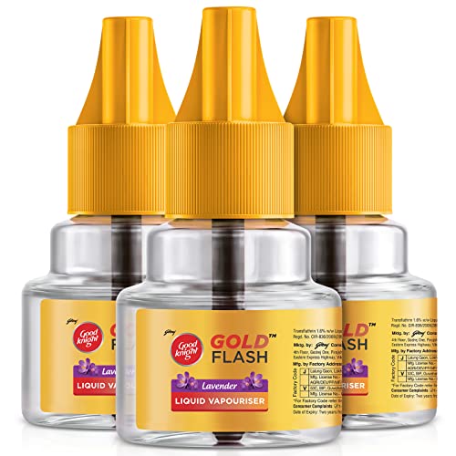 Good knight Gold Flash Liquid Vapourizer | Mosquito Repellent Refill | Lavender Fragrance | Pack of 3 (45ml each)