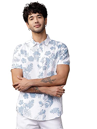 IndoPrimo Casual Shirt for Men || Shirt for Men || Men Stylish Shirt || Men Printed Shirt || Men Print Shirt || Men Shirt (Large, White)